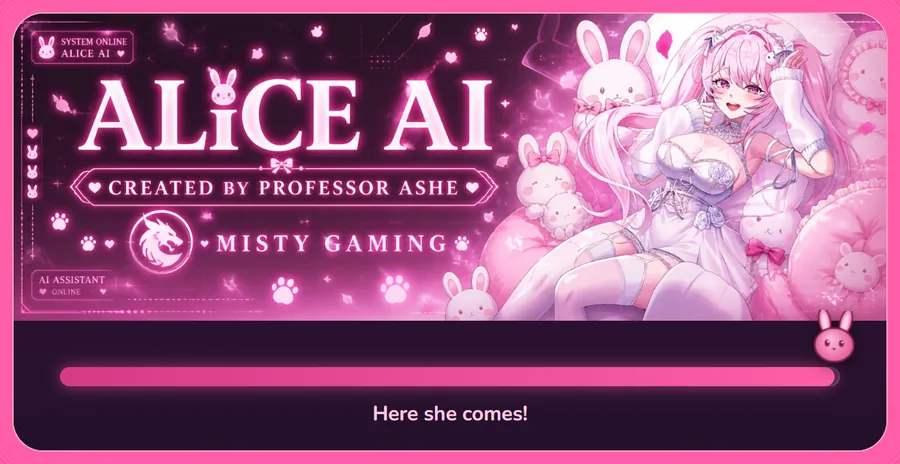 The MG Alice AI loading screen with a bunny moving along a carrot progress bar